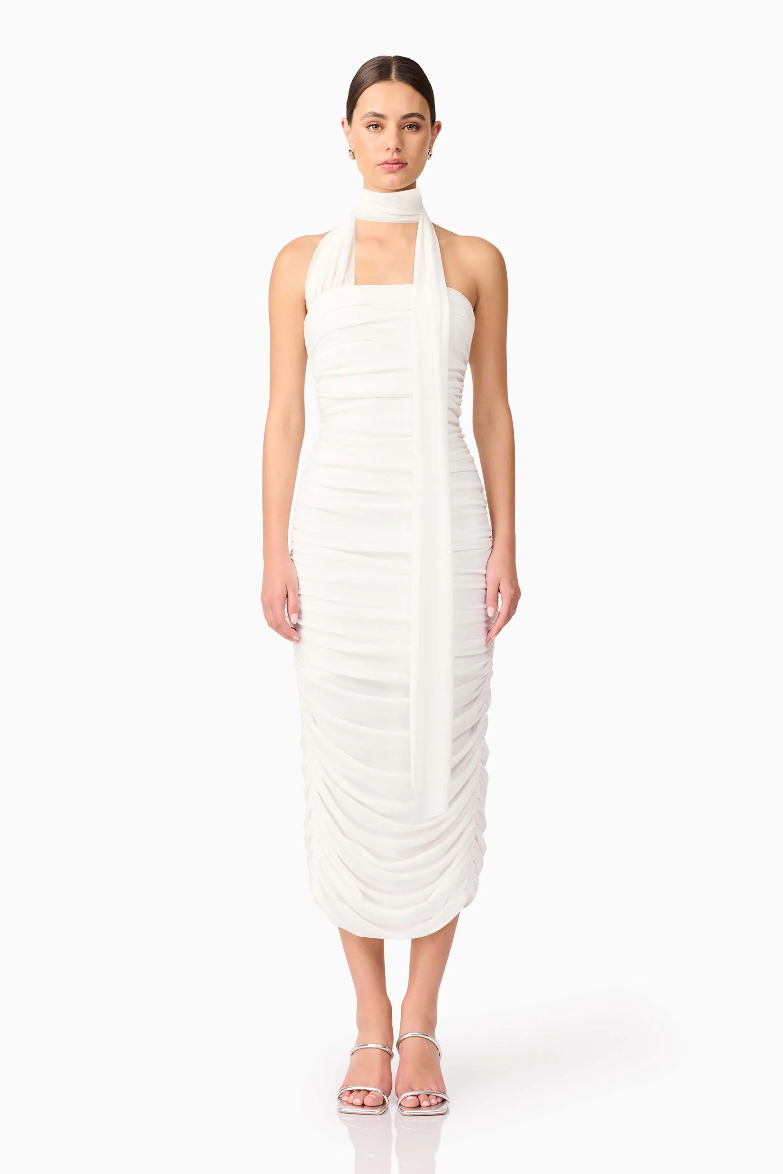 Darya Fitted Midi Dress in White
