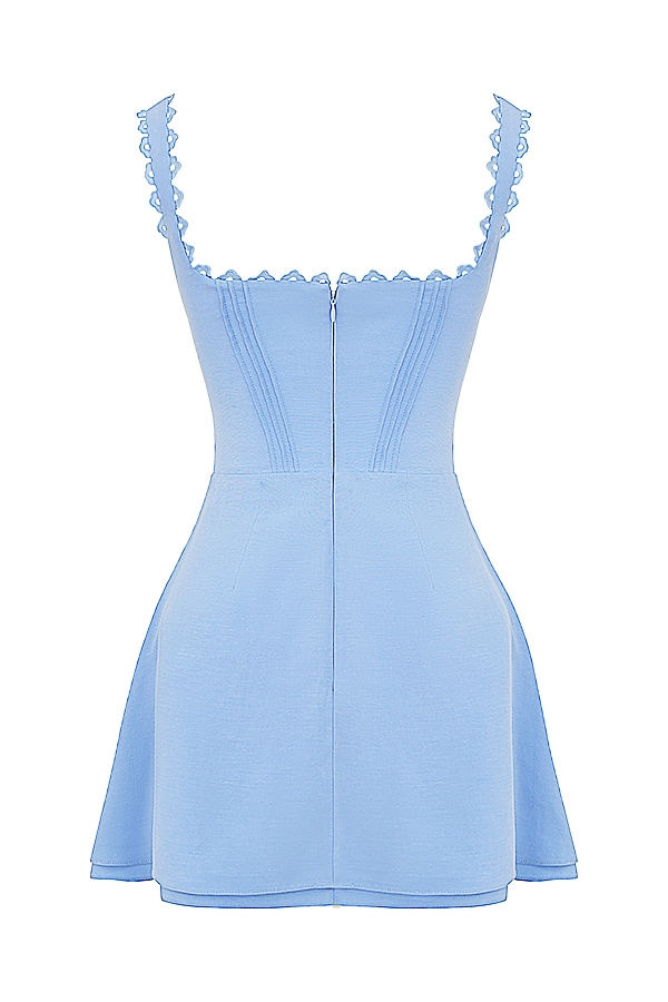 Blue Pin Tuck Mini Dress