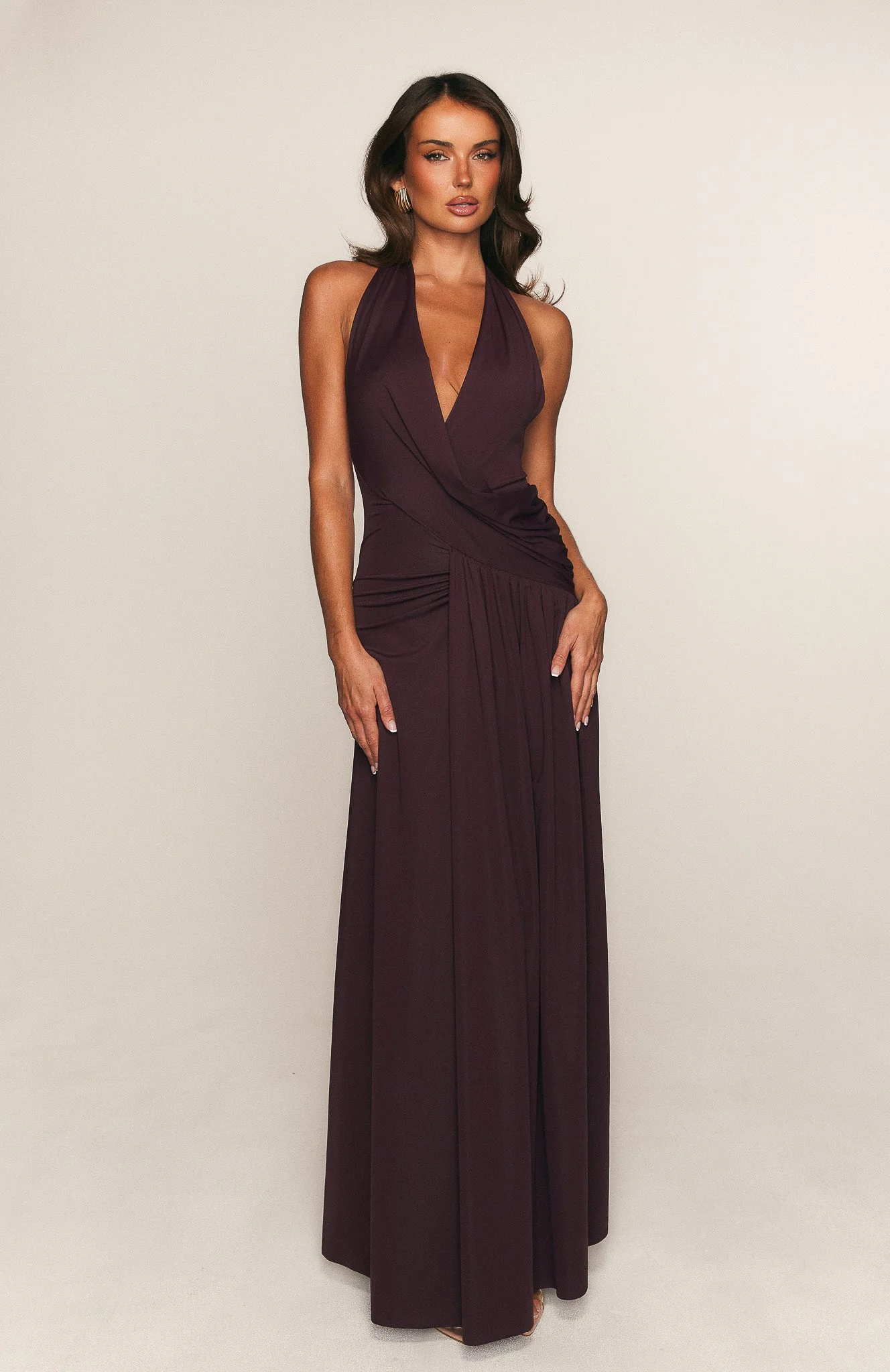 Perfect Illusion Halter Maxi Dress Dark Cherry