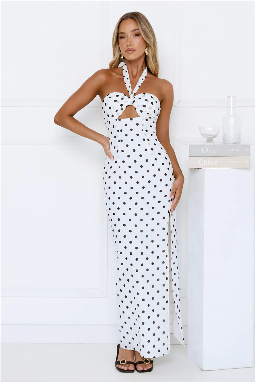 Chic Days Strapless Polka Dot Maxi Dress White