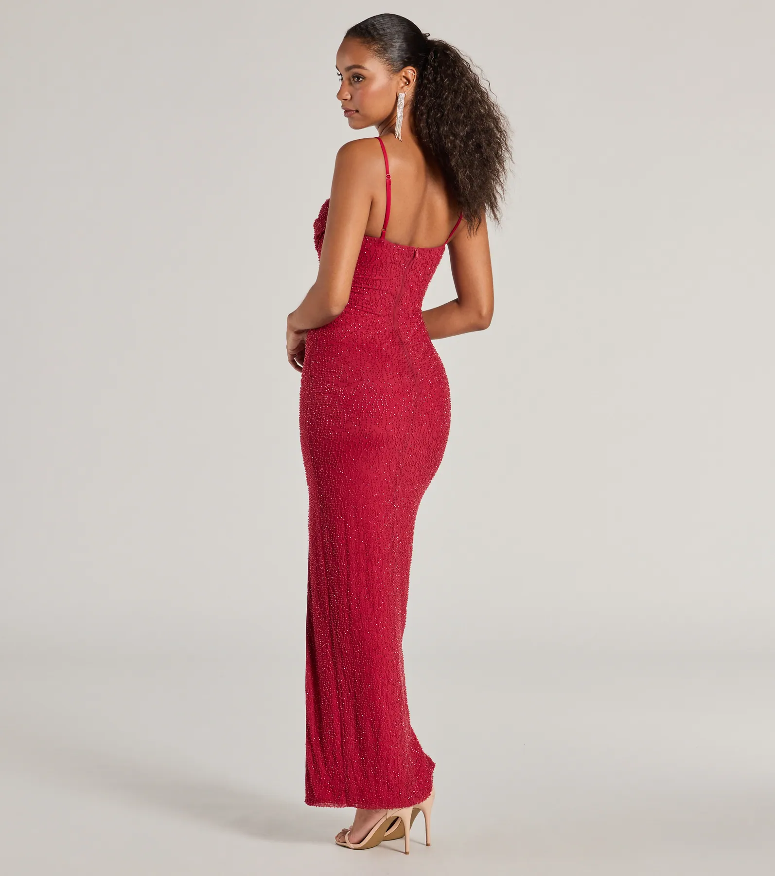 Klara Cowl Neck Faux Pearl Bead Column Dress