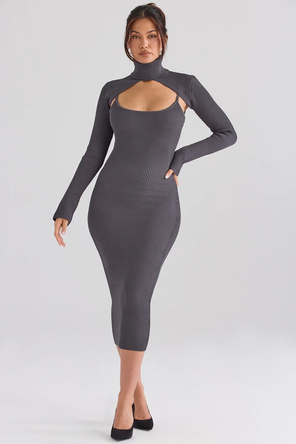 charcoal knit midi dress - sale