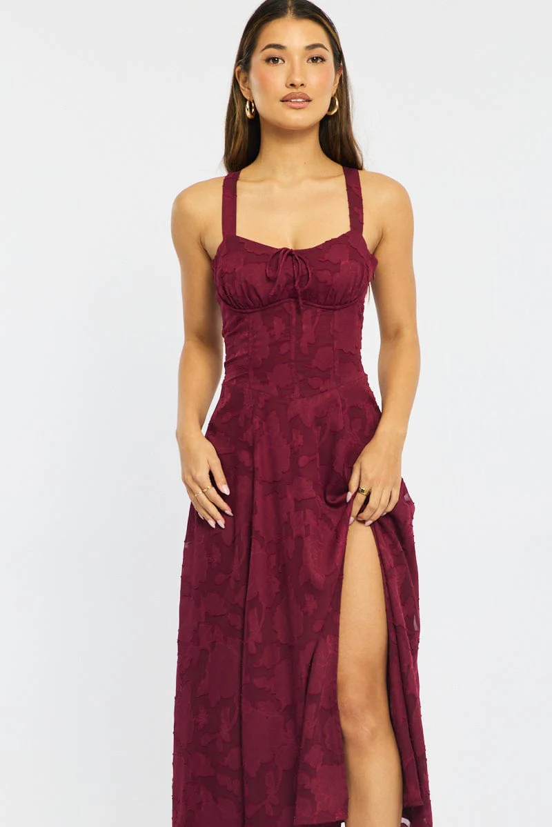 Red Midi Dress Burn Out
