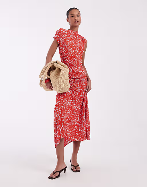 & Other Stories jersey maxi dress with ruched detail in red floral print