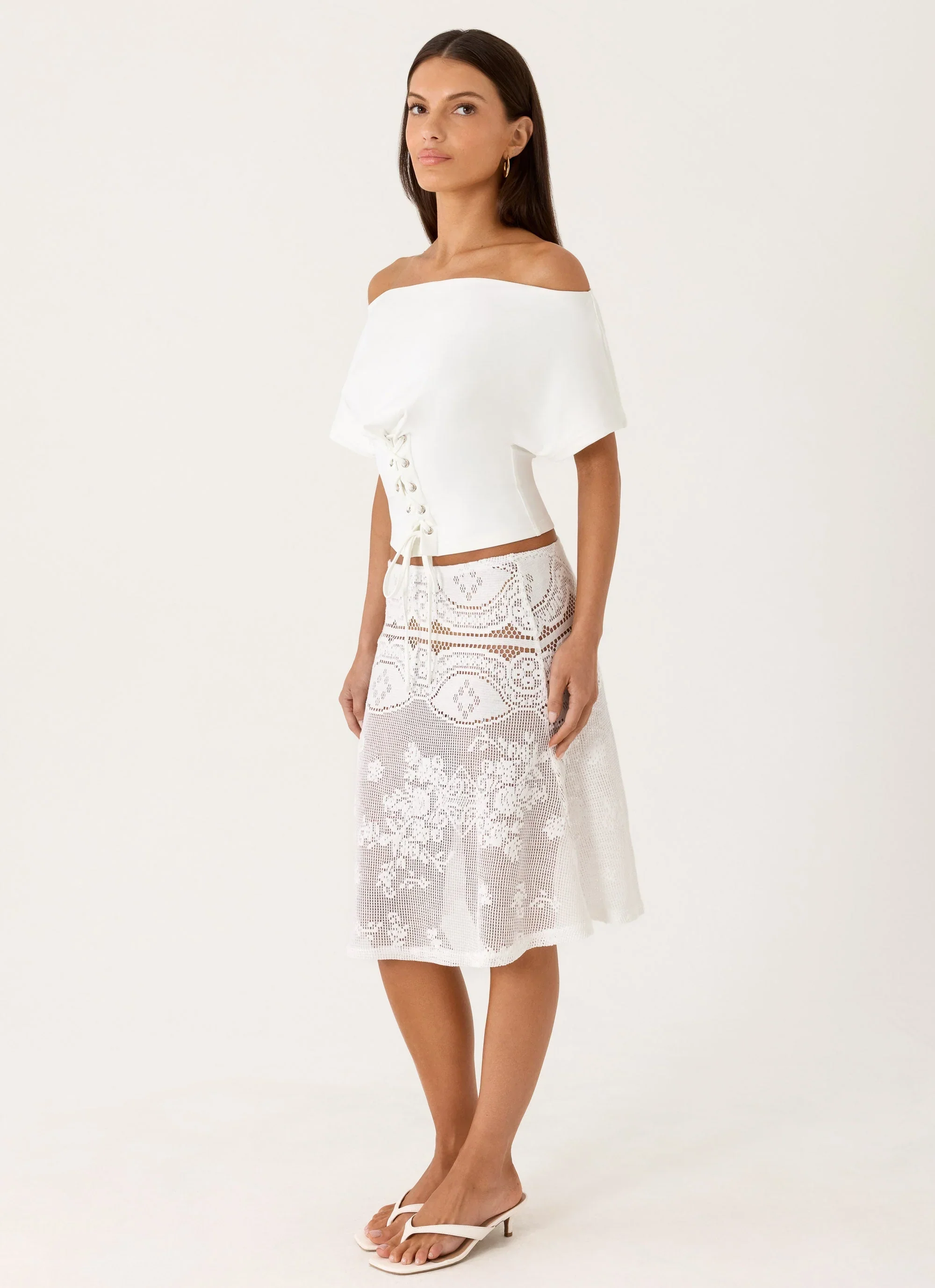 Yanna Midi Skirt White - luluinthesky