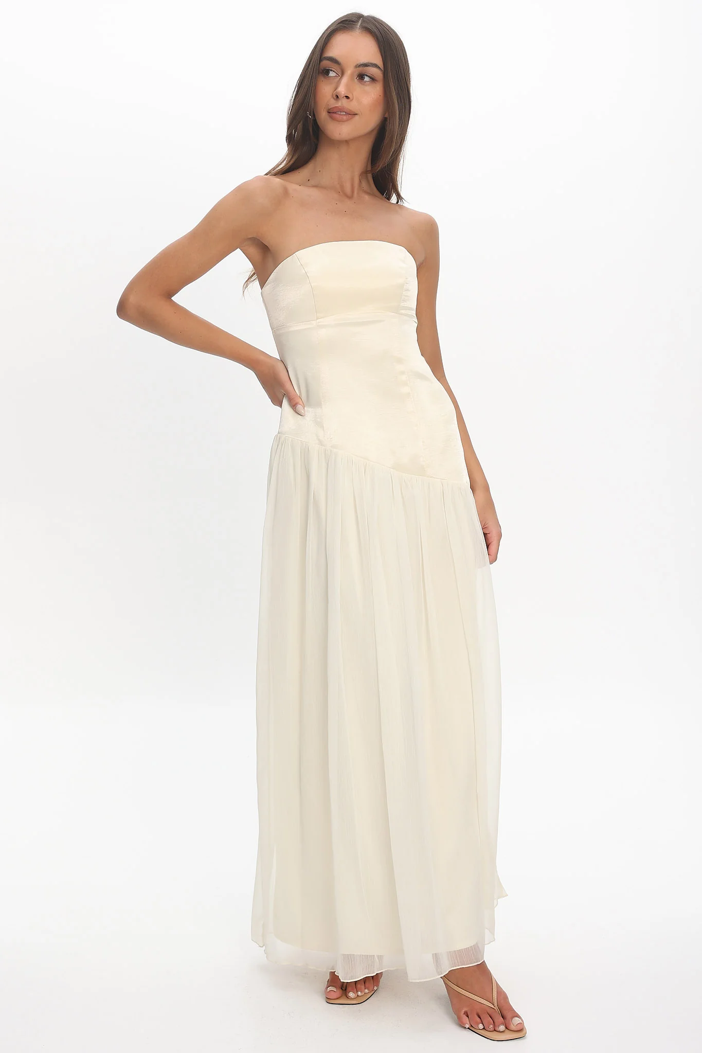 Karielle Asymmetric Drop Waist Maxi Dress Butter