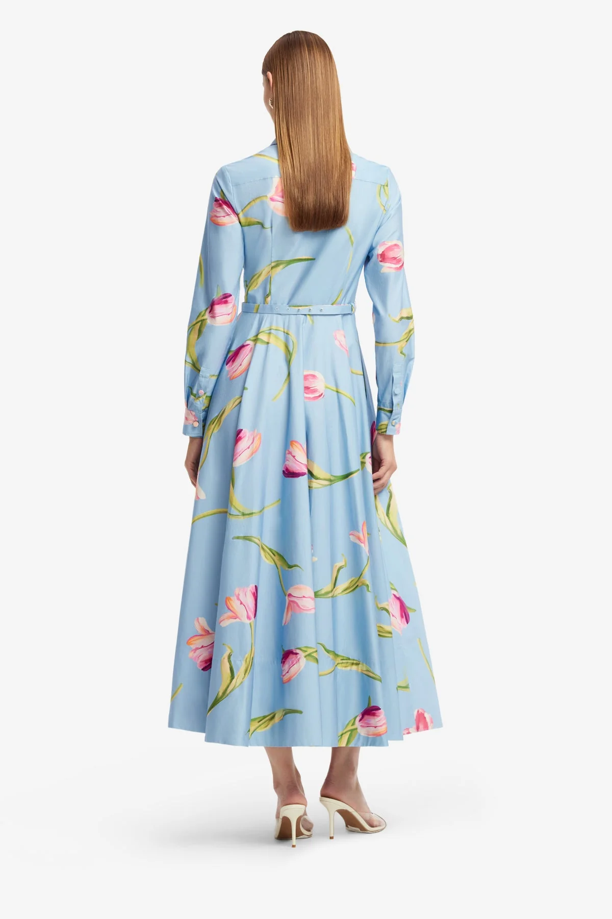 Zara Shirt Midi Dress - Tulip Print in Blue