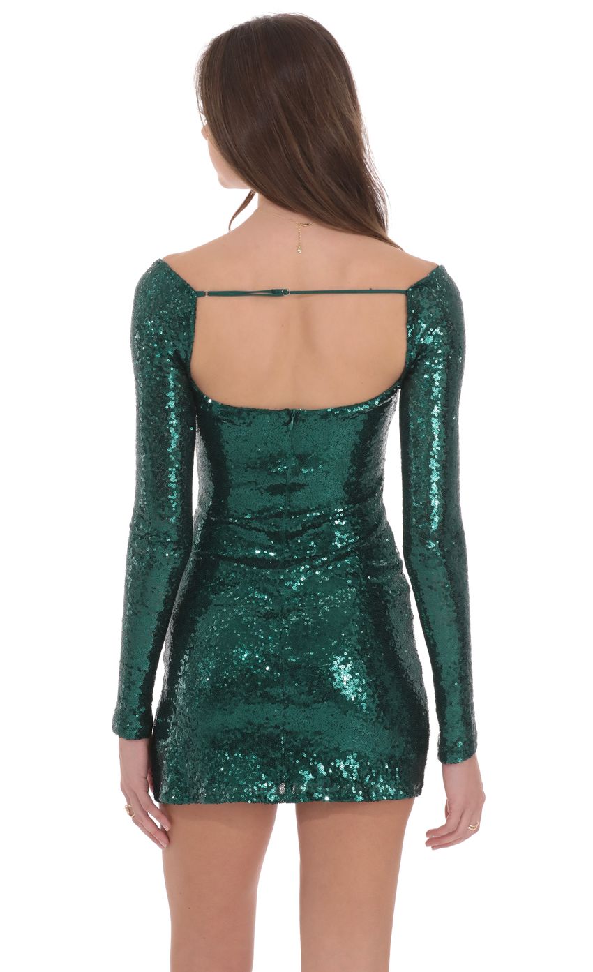 Sequin Long Sleeve Bodycon Dress in Green
