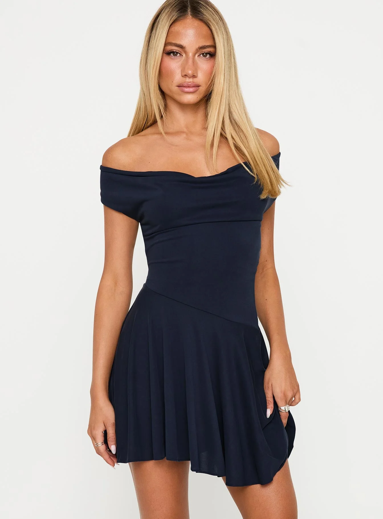 Body Heat Cowl Mini Dress Navy