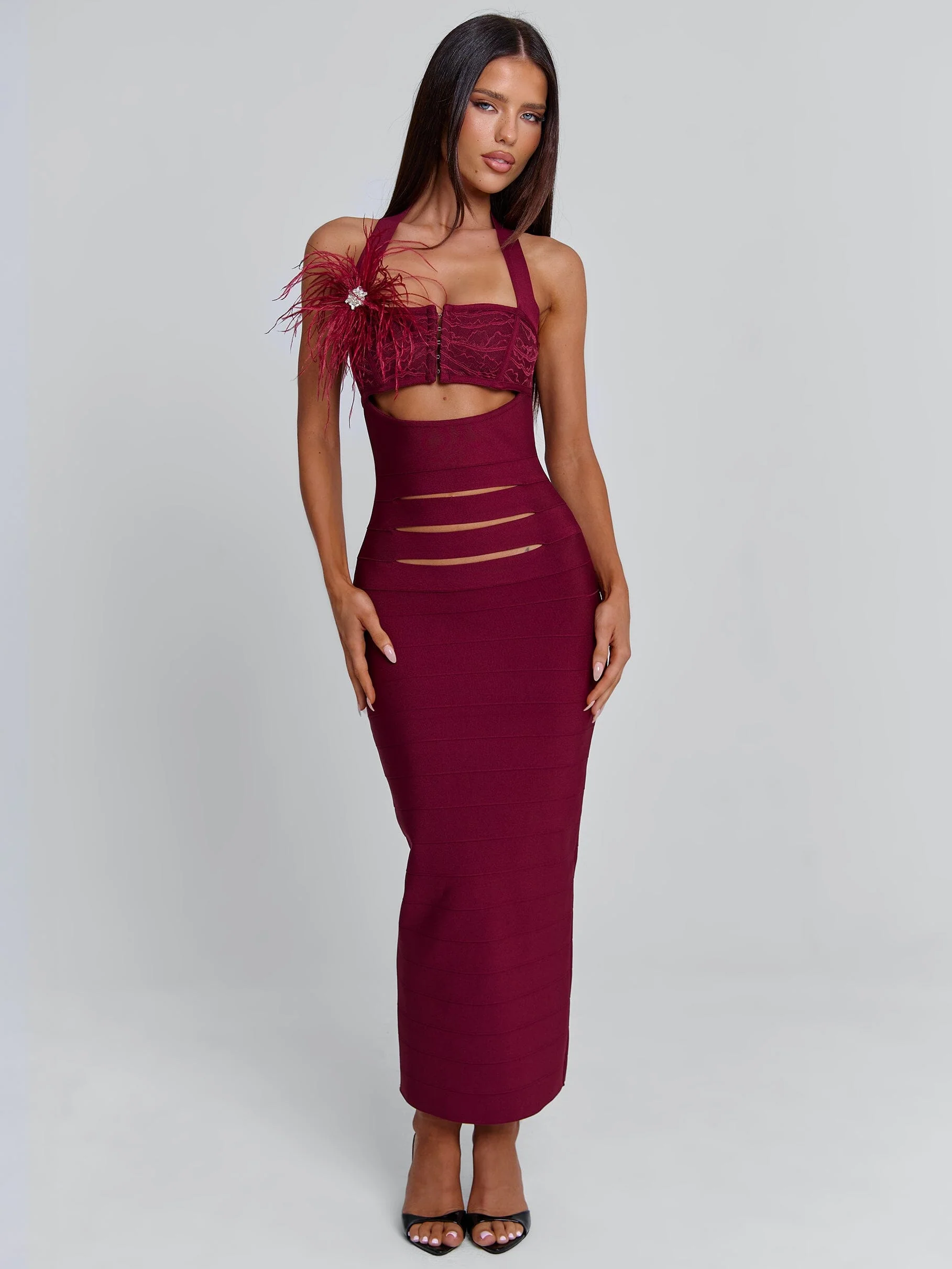 LUNABELLE MIDI DRESS BURGUNDY