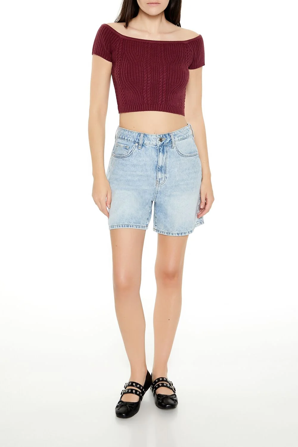 Sweater-Knit Off-the-Shoulder Crop Top