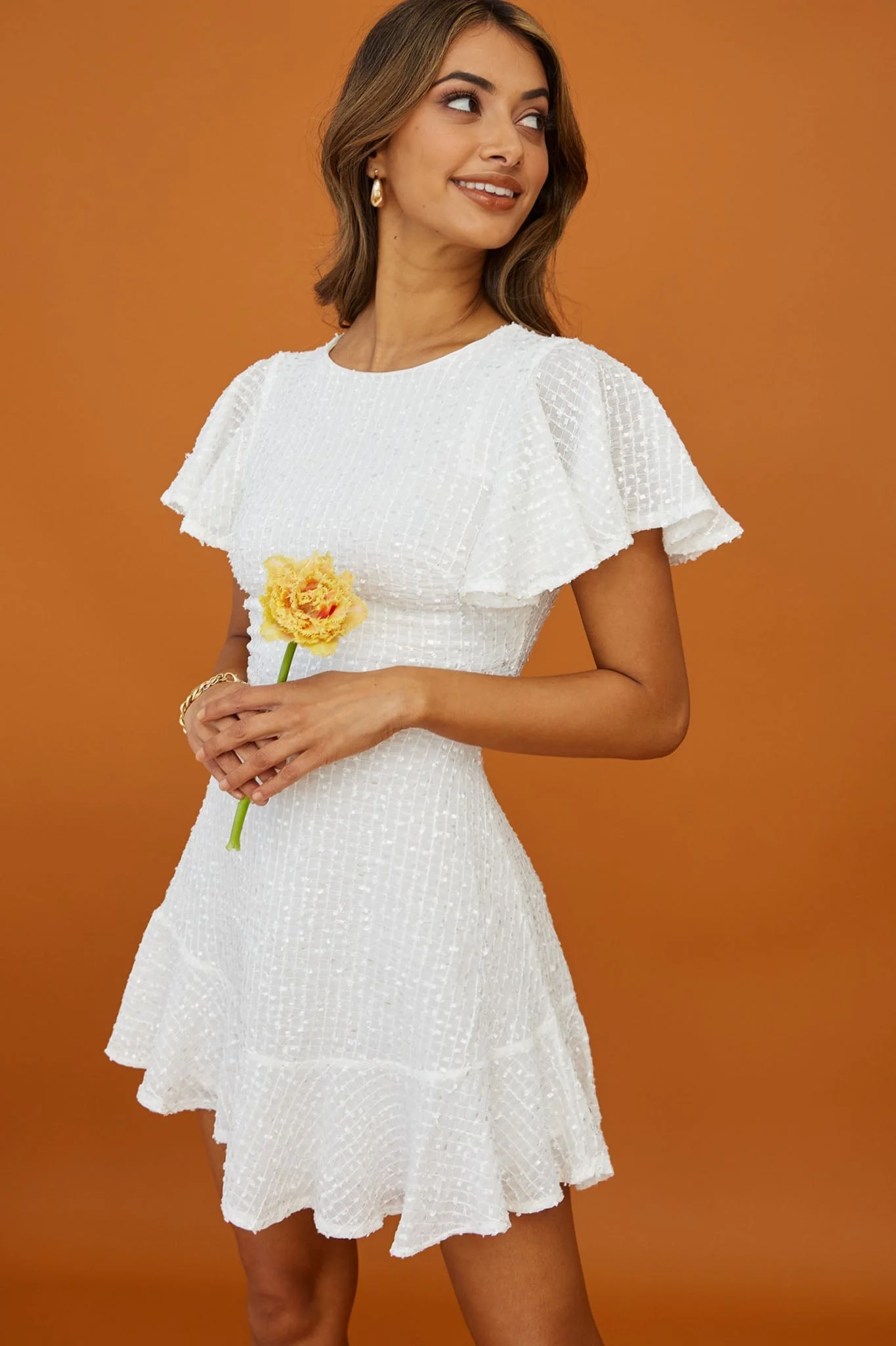 Isabelle Angel Sleeve Empire Dress White - luluinthesky