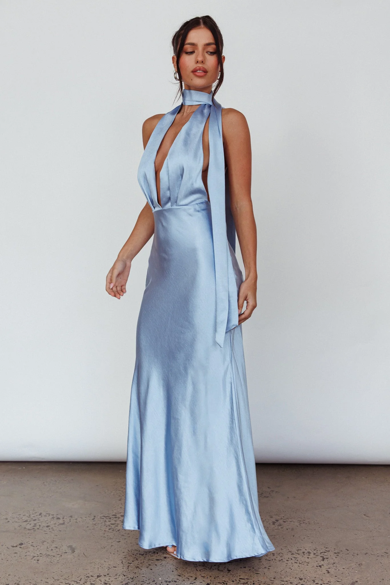 Italia Azure Halterneck Maxi Dress Blue - luluinthesky