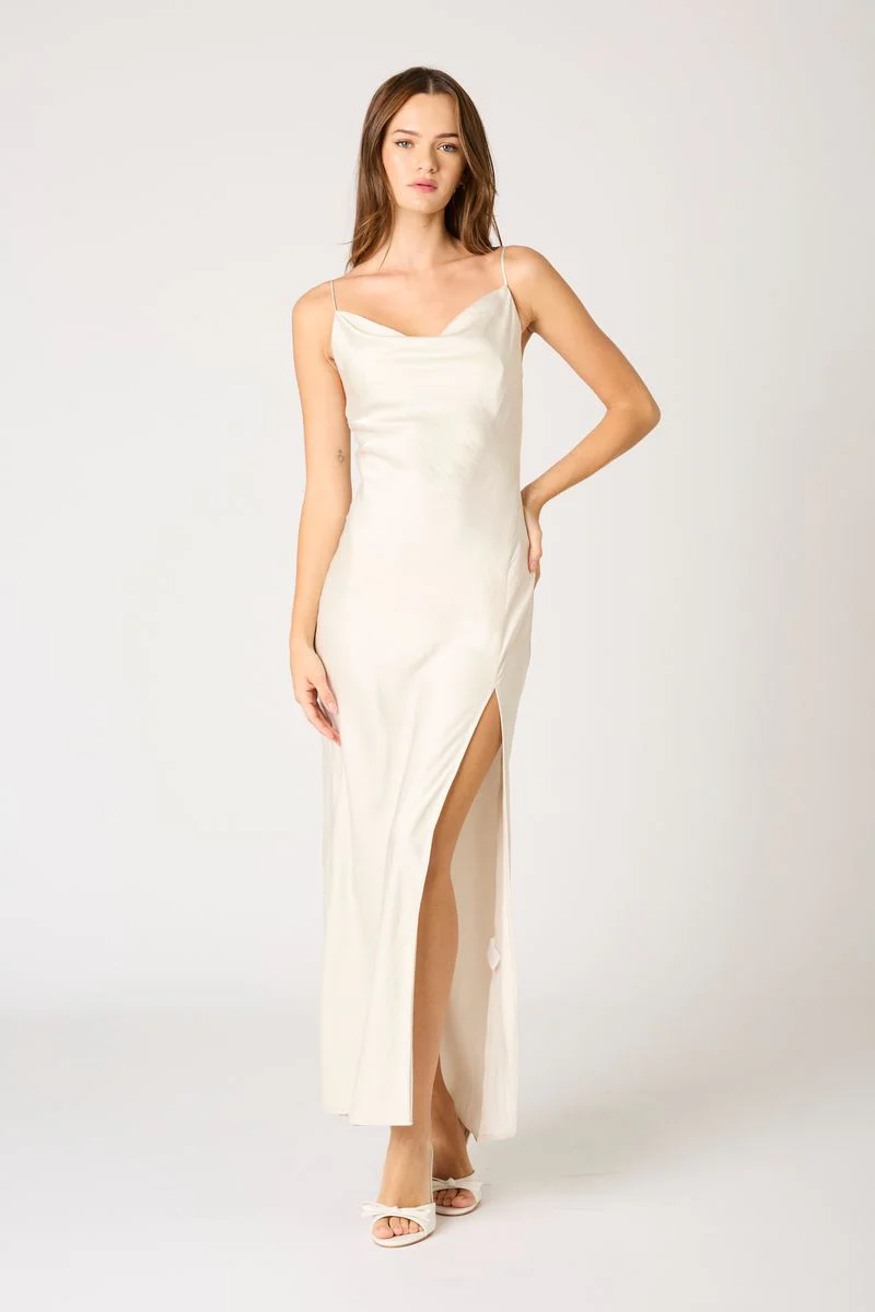 Cowl Neck High Slit Gown