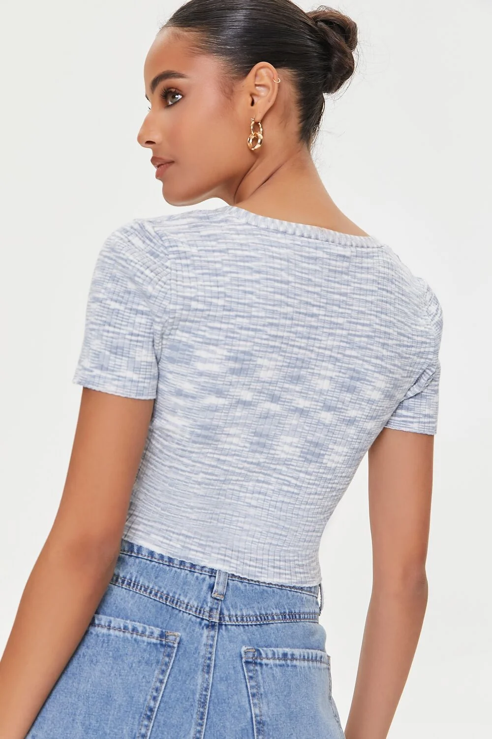 Marled Sweater-Knit Crop Top
