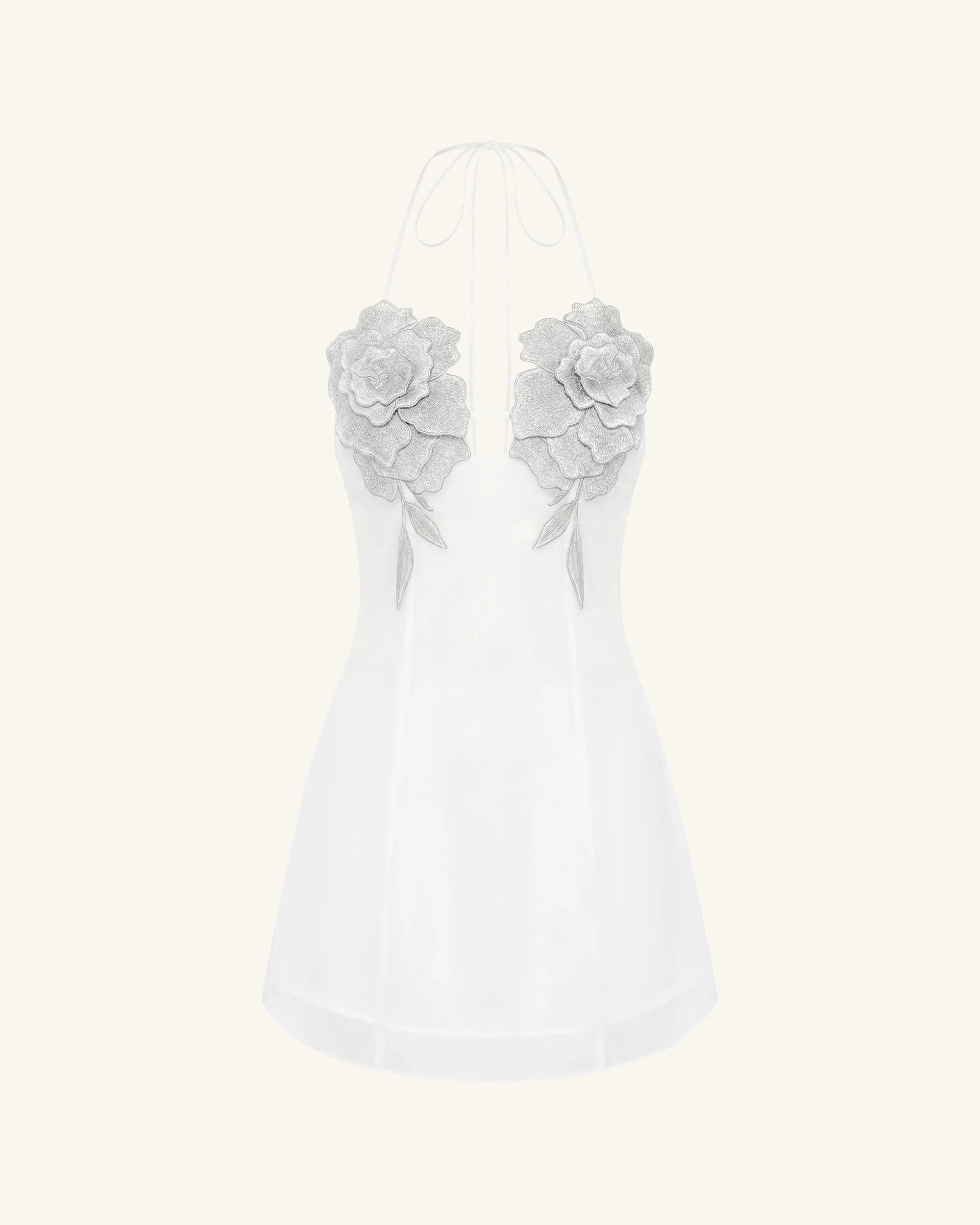 Flower Embroidered Mini Dress - White - FASHION NOB