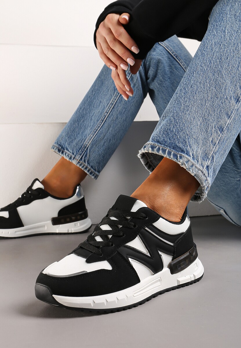 Czarno-Białe Sneakersy z Klasycznym Sznurowaniem i Wstawkami z Siateczki Veloraa