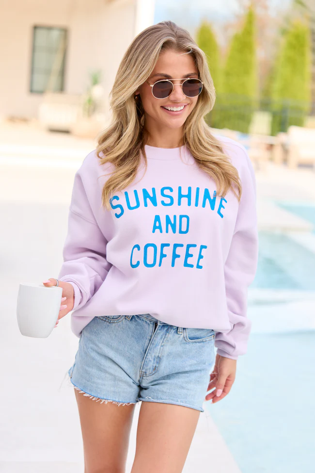 Sunshine And Coffee Purple Graphic Sweatshirt