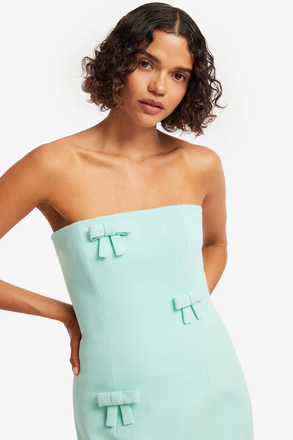 Rayna Bow Bustier Maxi Dress - Pale Turquoise