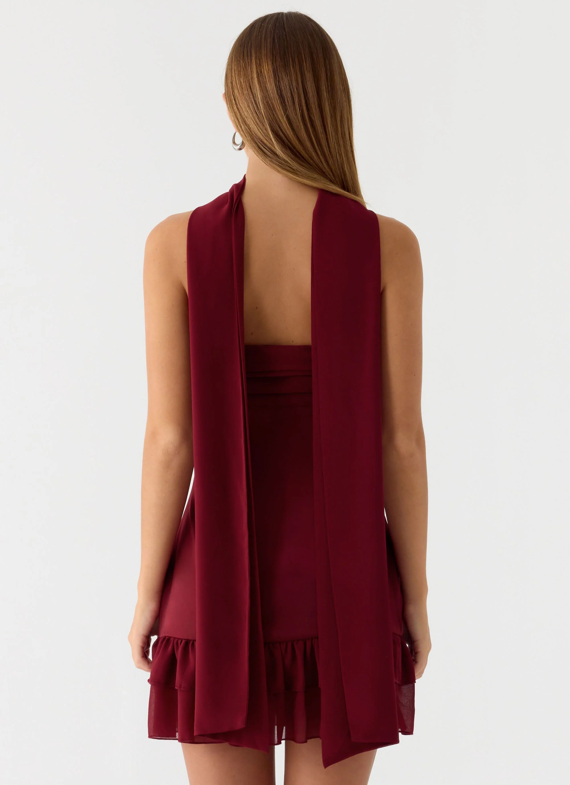 Manon Scarf Mini Dress - Deep Red - luluinthesky