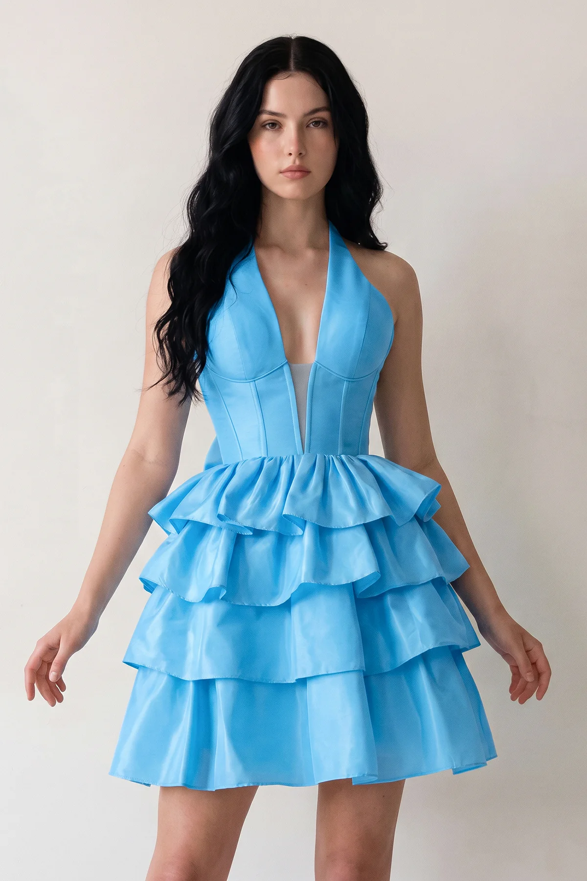 Yellow - Halter A Line Ruffles Satin Homecoming Dress With Bow
