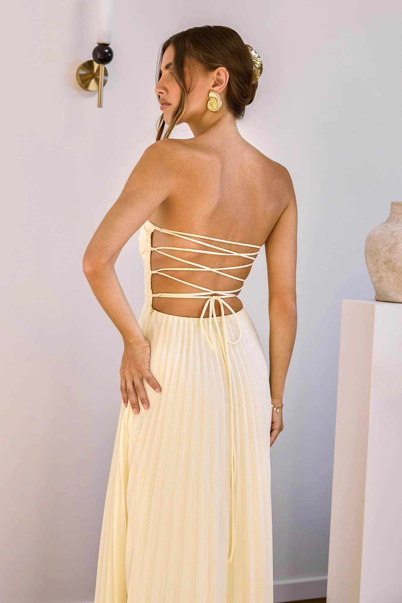 Rosewater Roads Strapless Maxi Dress Yellow - luluinthesky