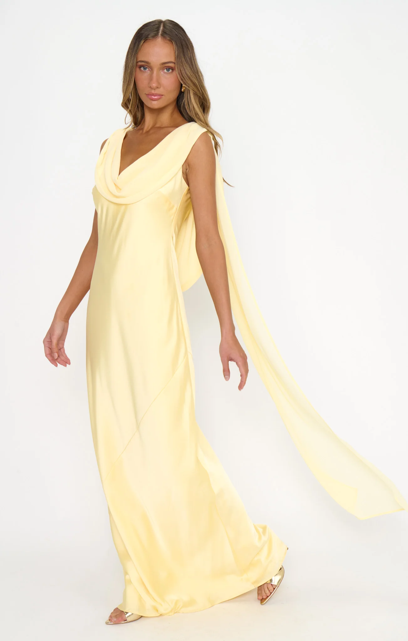Maya Maxi Dress ~ Pale Yellow Luxe Satin