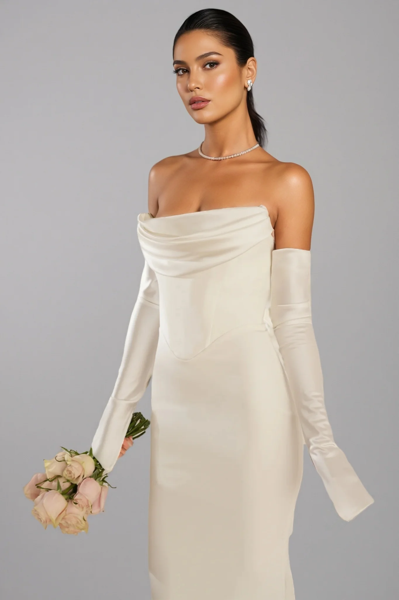 Scot White One Shoulder Long Sleeve Maxi Dress