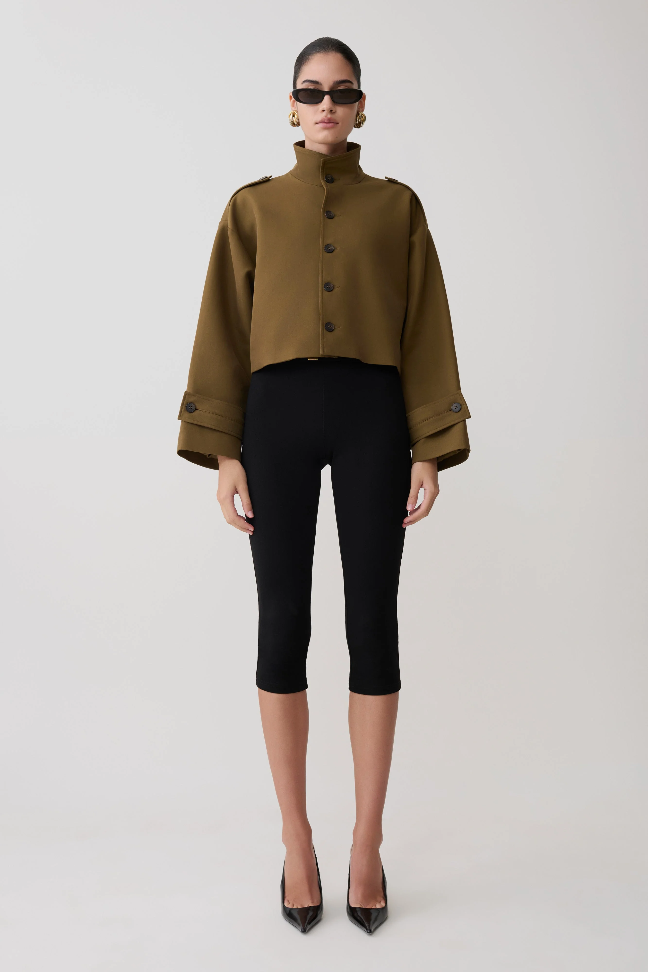 Rue Funnel Neck Bomber Jacket - Khaki