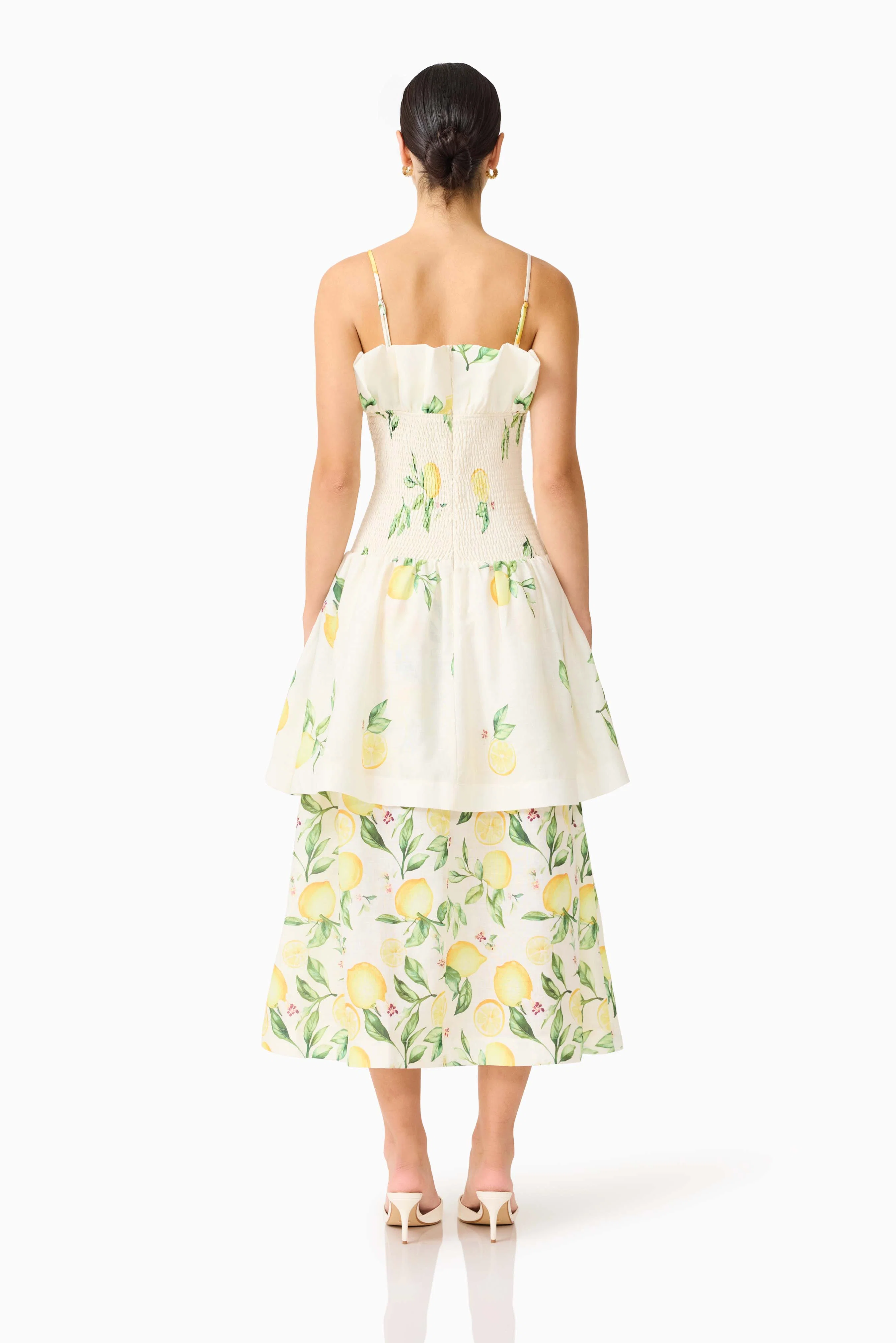 Hana Tiered Maxi Dress in Lemon Print