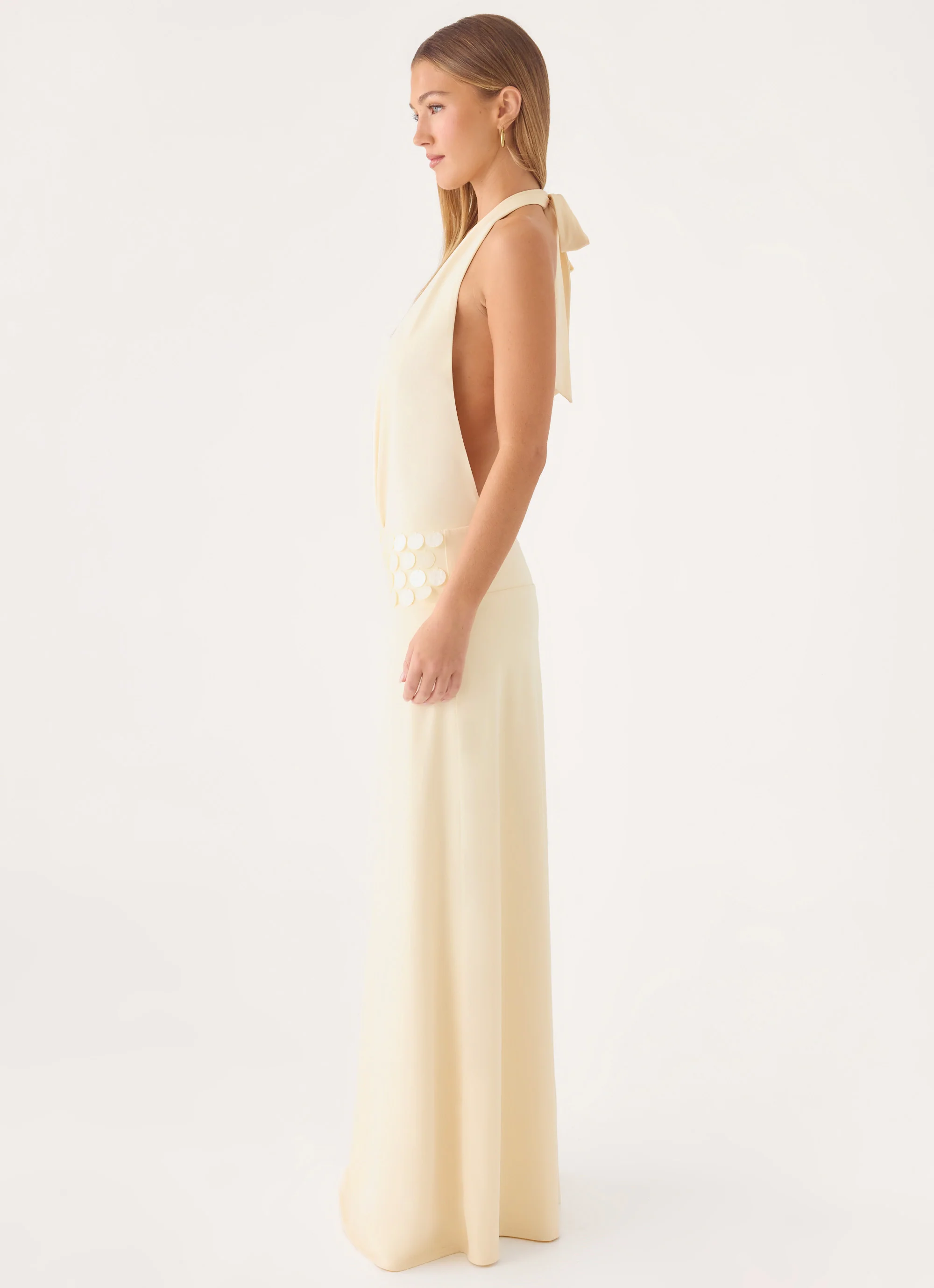 Kolisa Beaded Halter Maxi Dress - Cream - luluinthesky