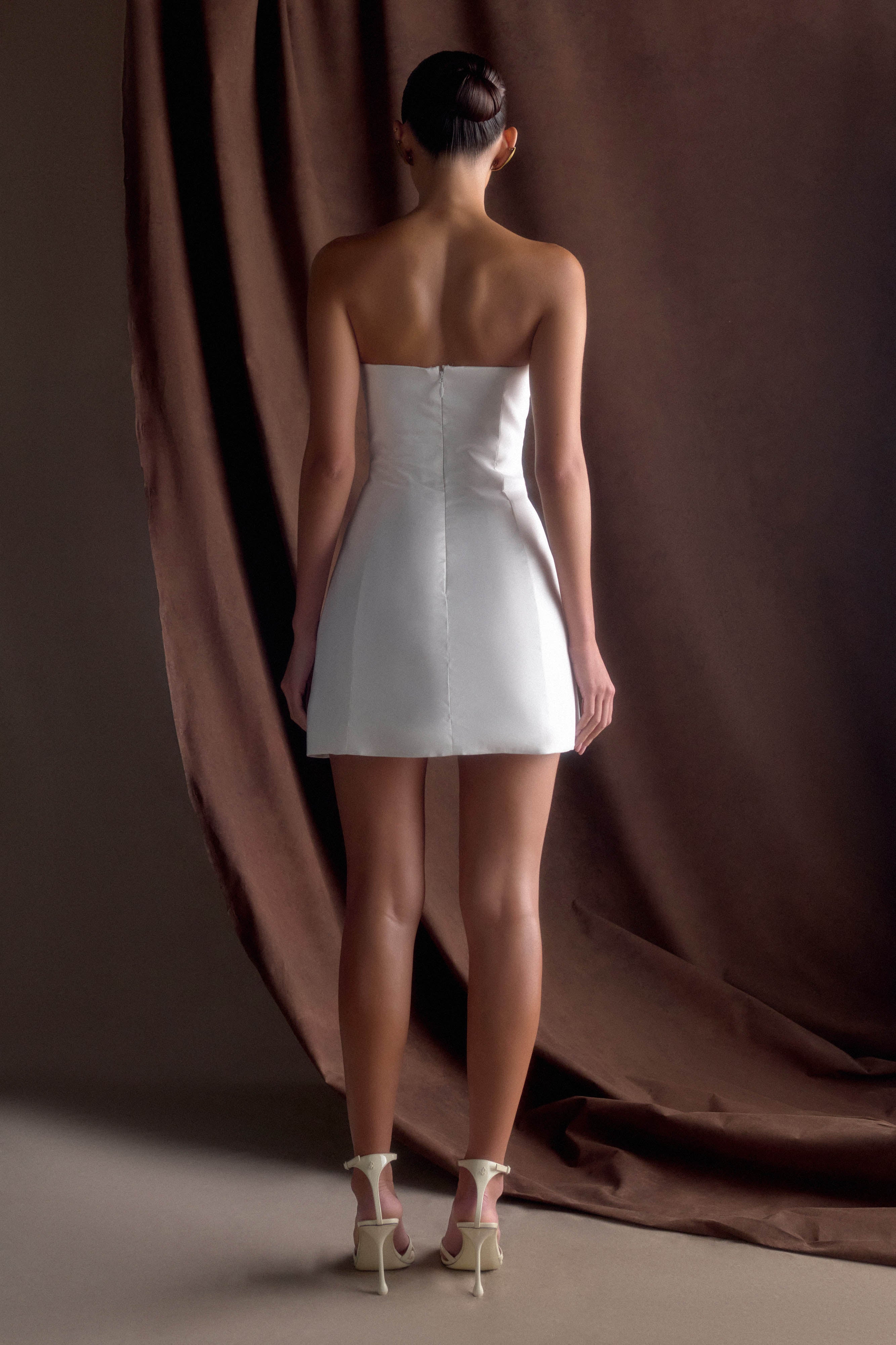 Leslie Gathered Taffeta Mini Dress - White - luluinthesky
