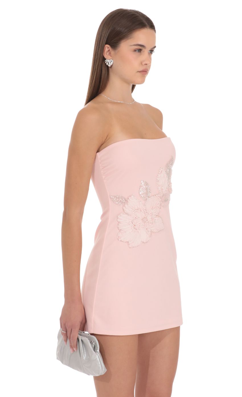 Beaded Floral Mini Dress in Pink