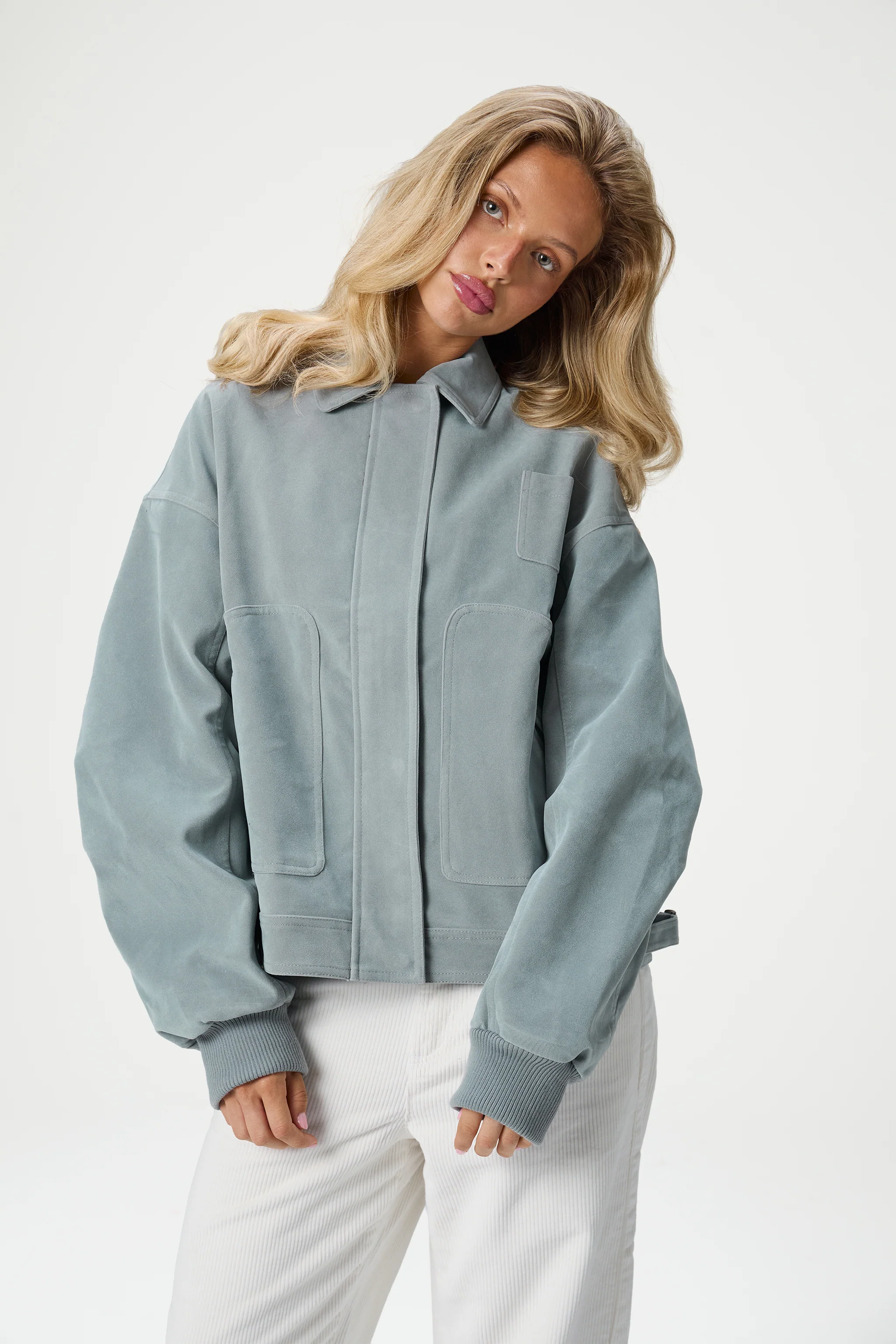 Martha Faux Suede Jacket in Blue