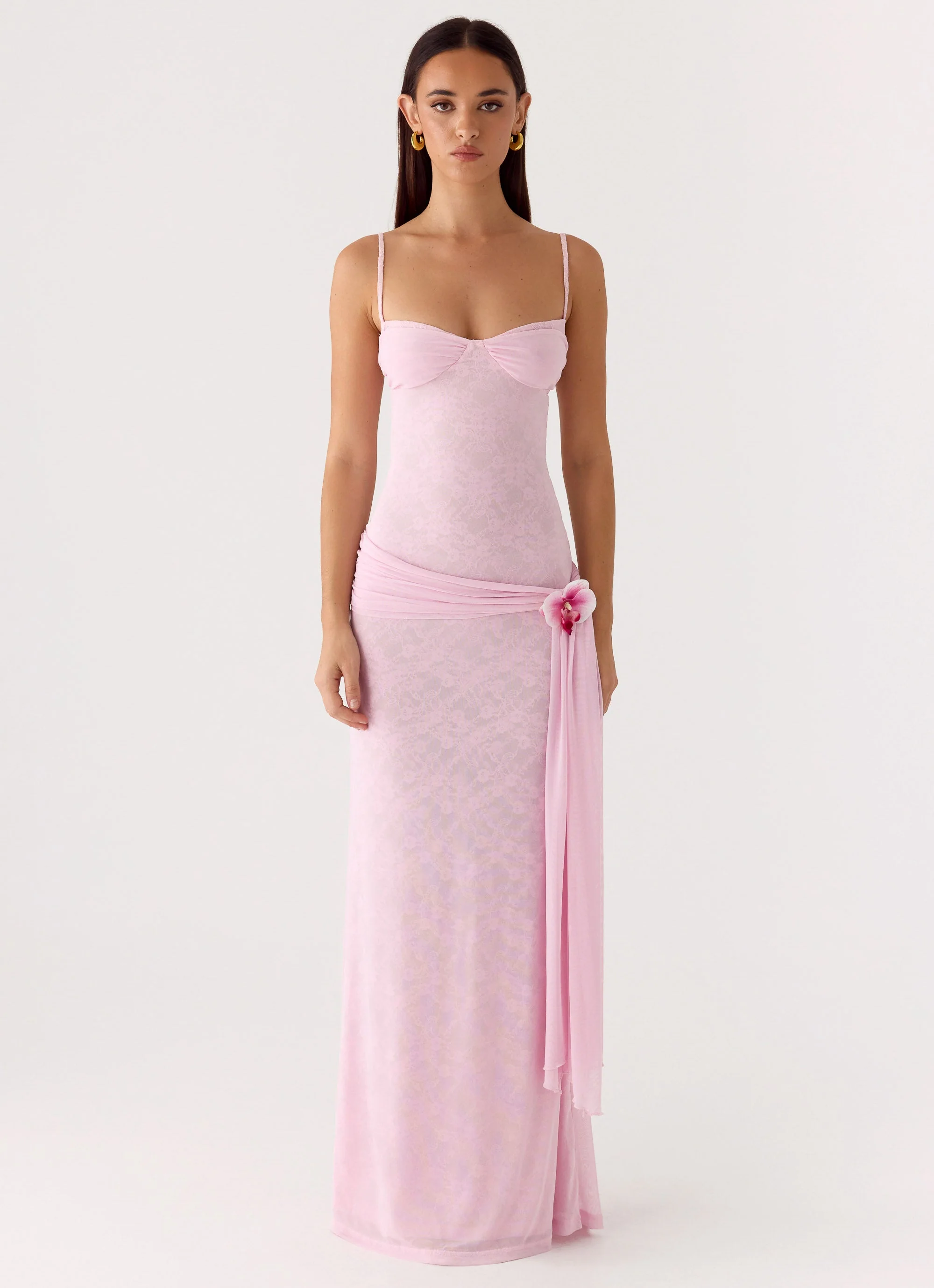 Natty Lace Mesh Maxi Dress - Petal Pink