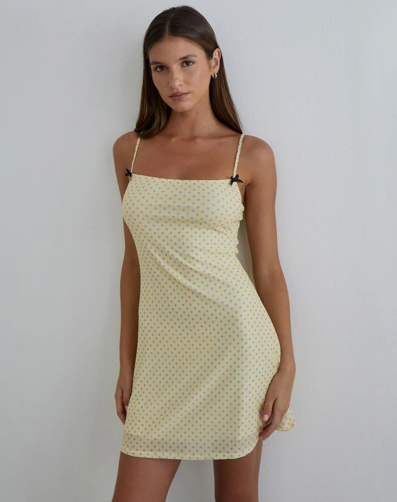 Turu Mini Dress in Yellow with Compact Grey Polka