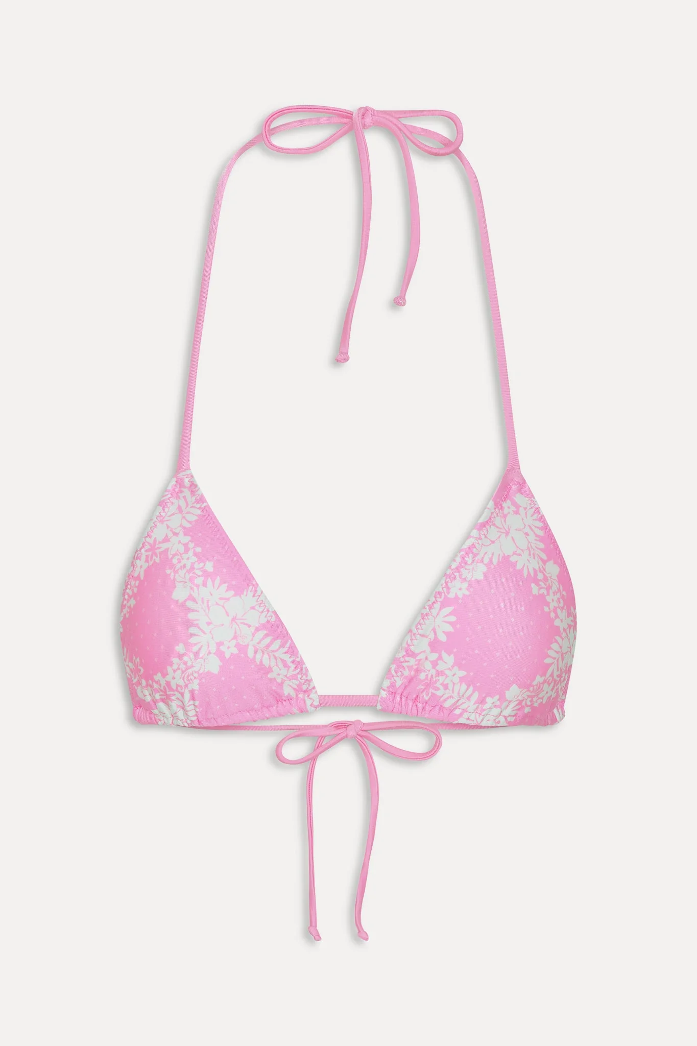Nick Satin Triangle Bikini Top - Tropical Pink Polka Dot
