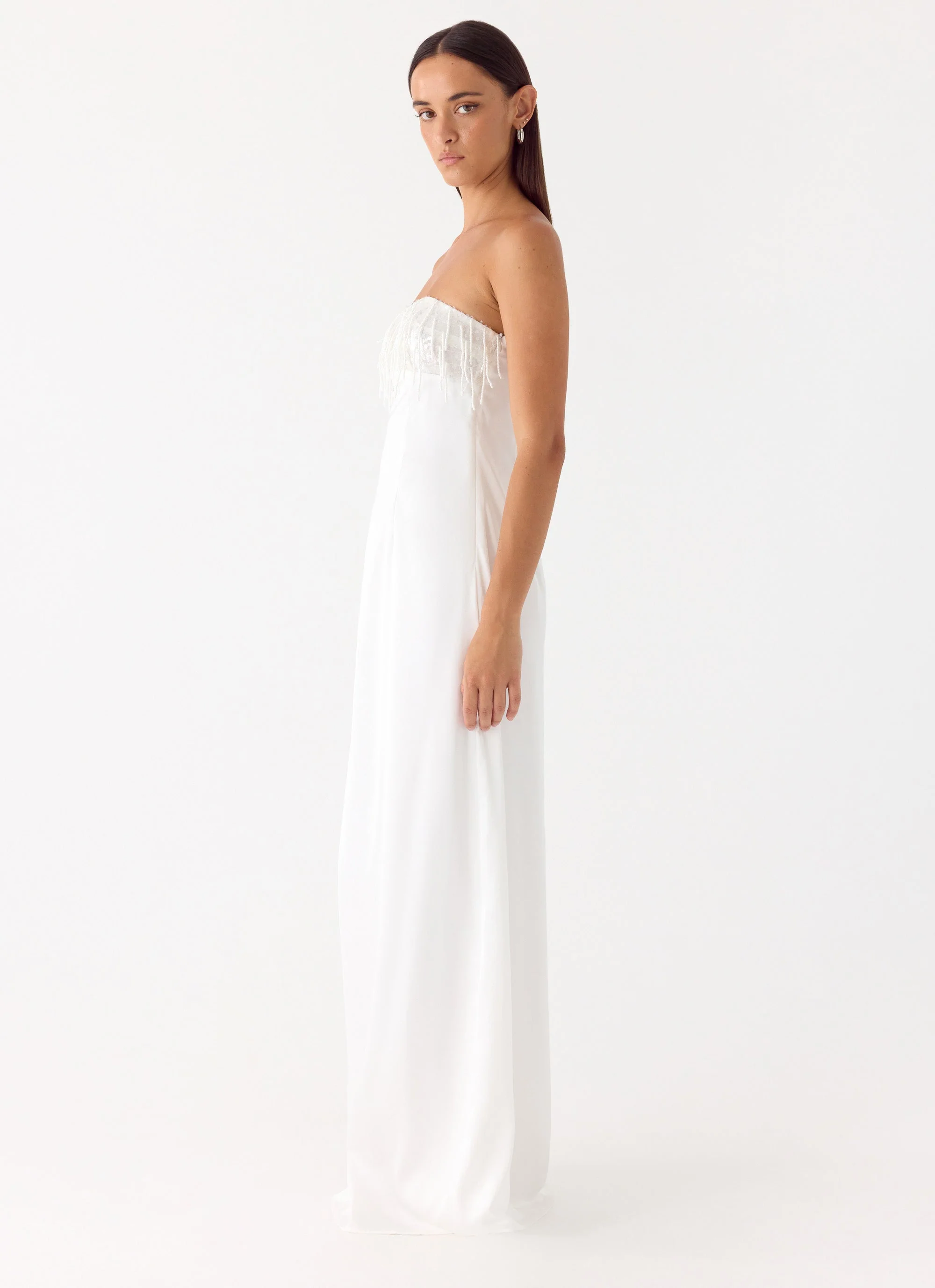 Miftie Beaded Sequin Maxi Dress - White - luluinthesky