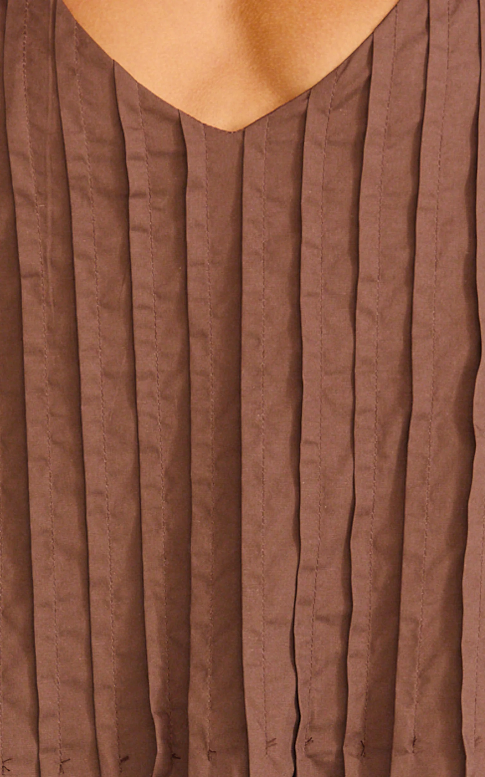 Estelle Maxi Dress - V Neck Pleated Dress in Chocolate