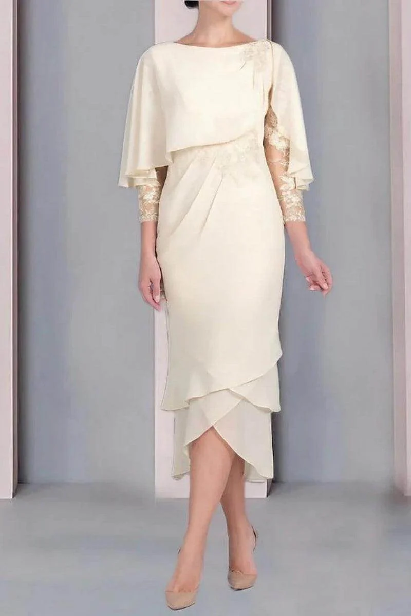 Sheath Column Scoop Short Sleeves Tea Length Mother Dresses CM0359