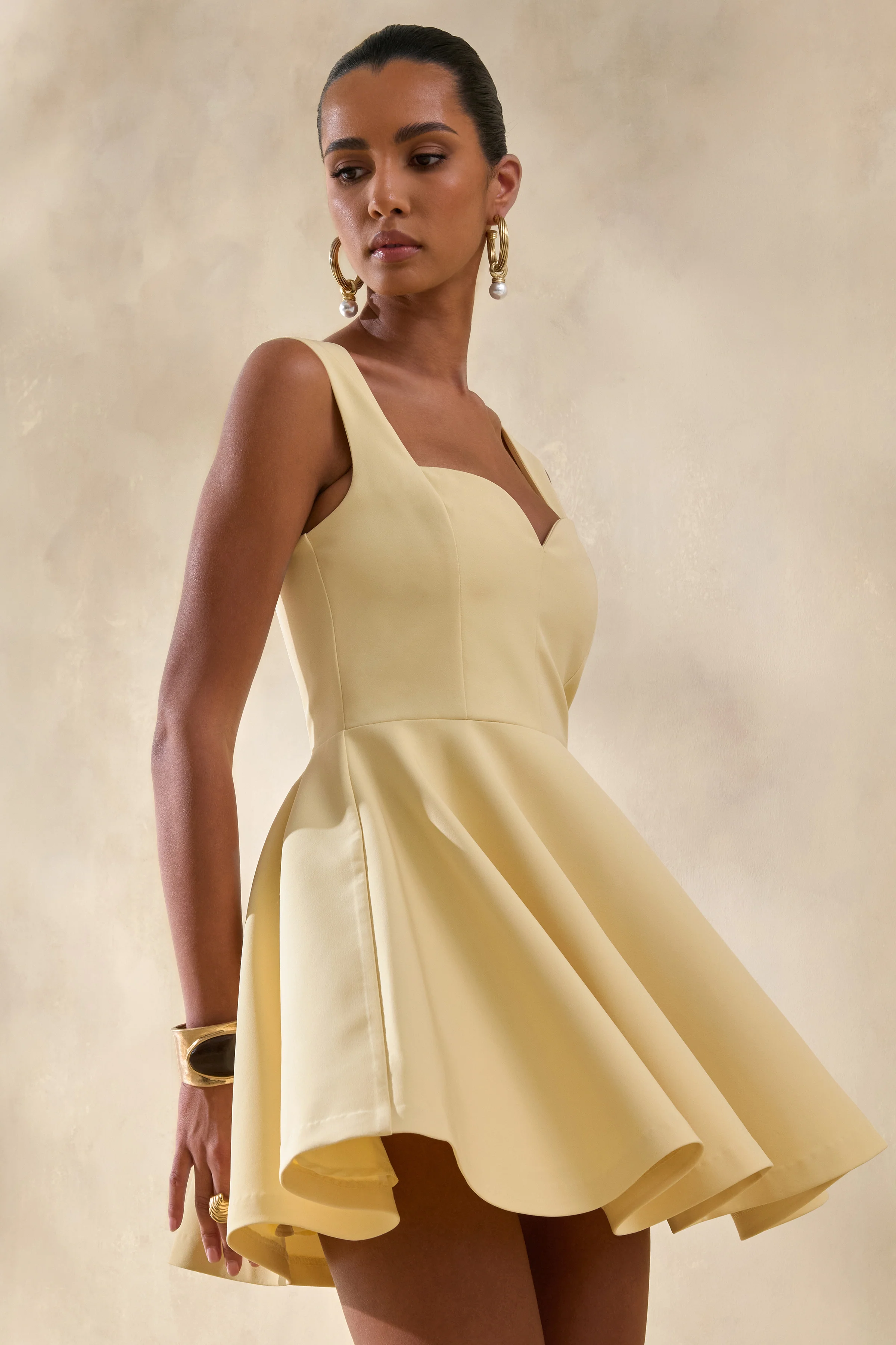 Katya | Lemon Sweetheart-Neck Skater Mini Dress