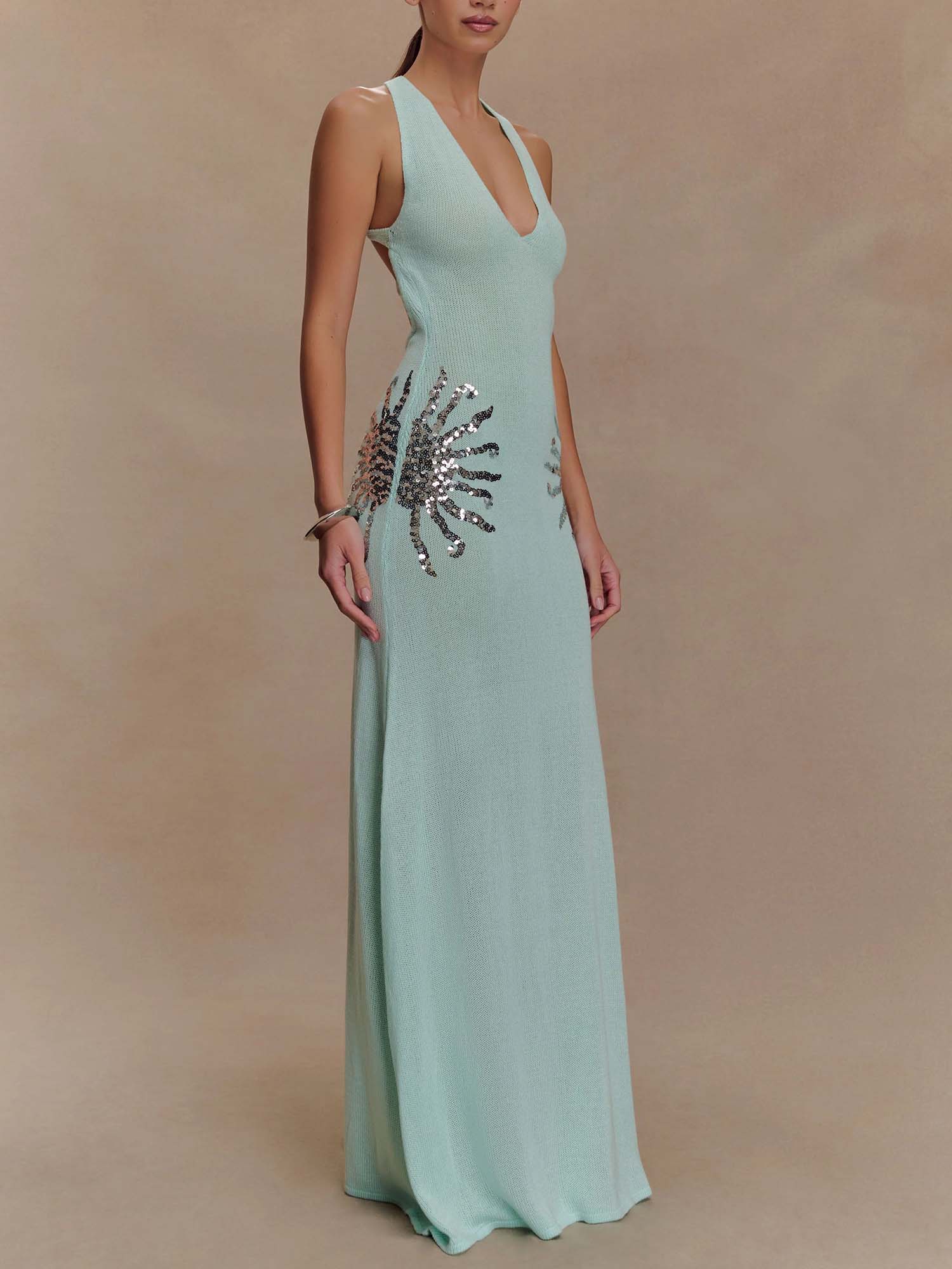 Sequin Embellished Knit Maxi Dress