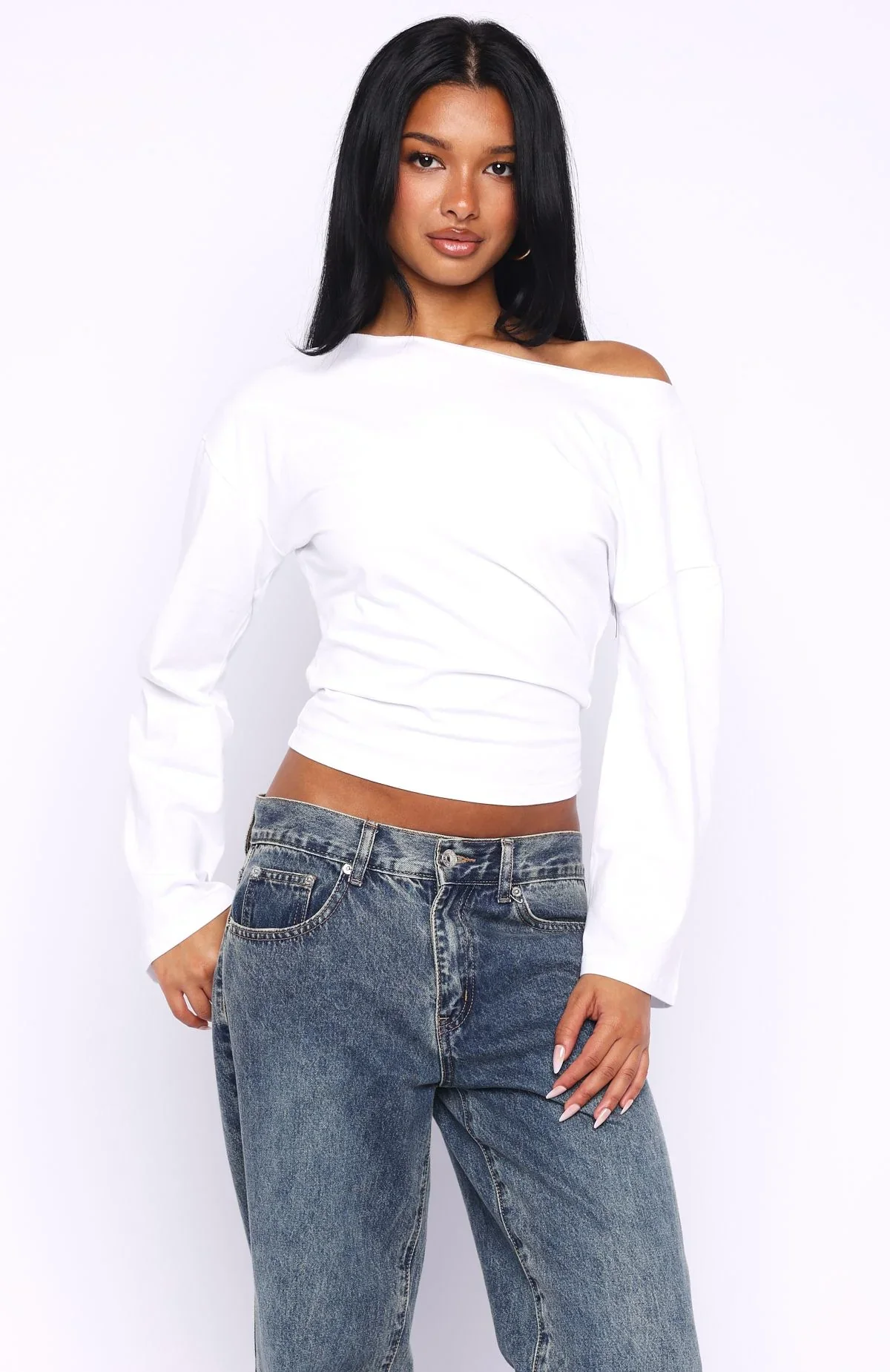 Falling For Him Long Sleeve Top White