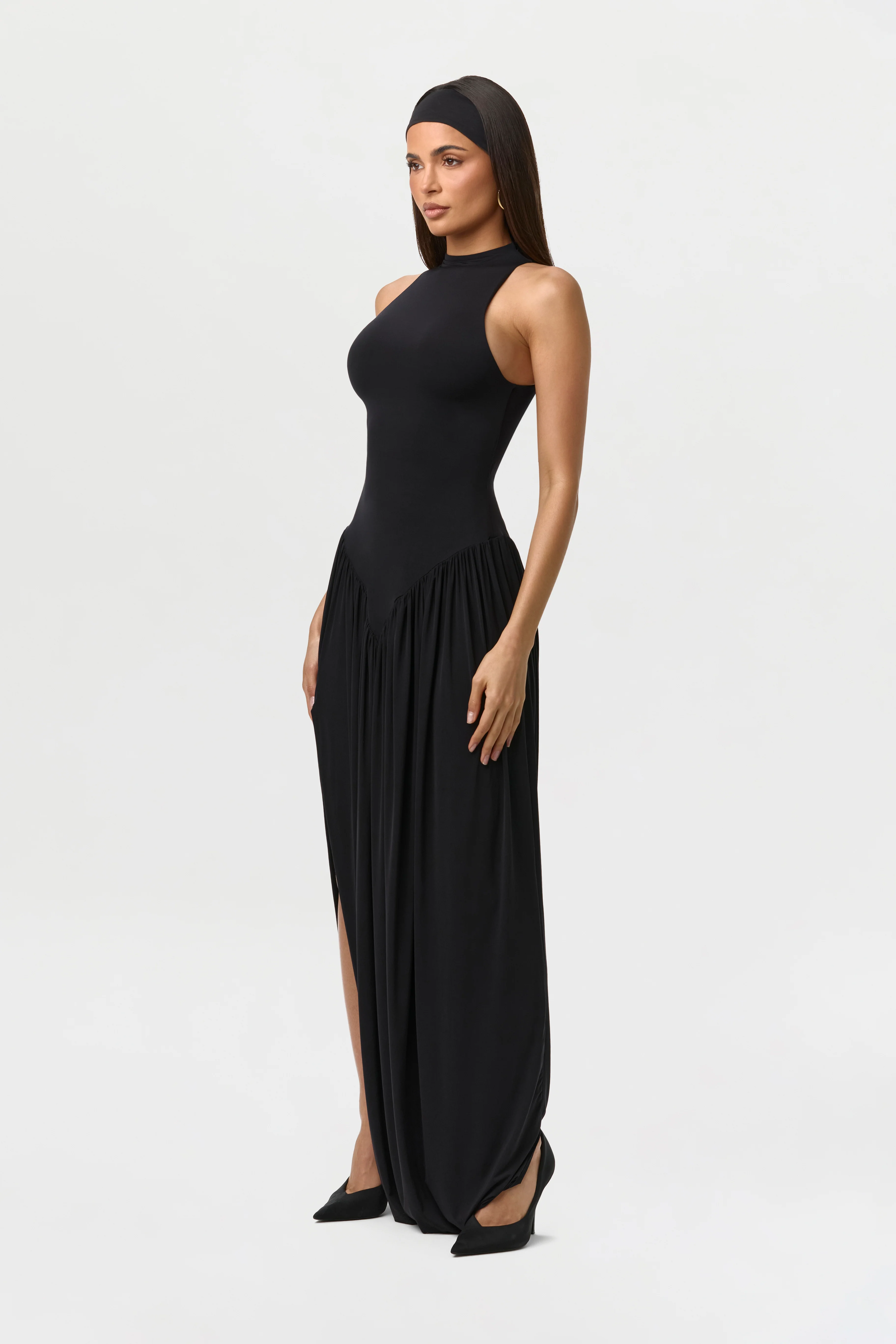 Naked Sleeveless Draped Midi Dress