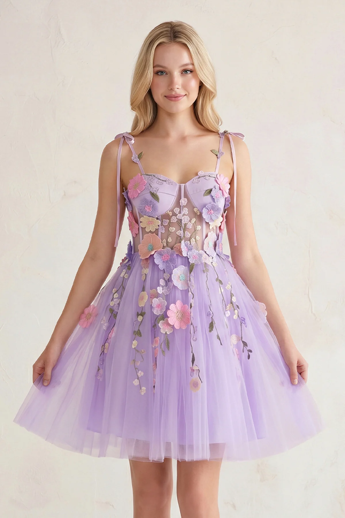 A-Line Lavender Bloom Mini Homecoming Dress