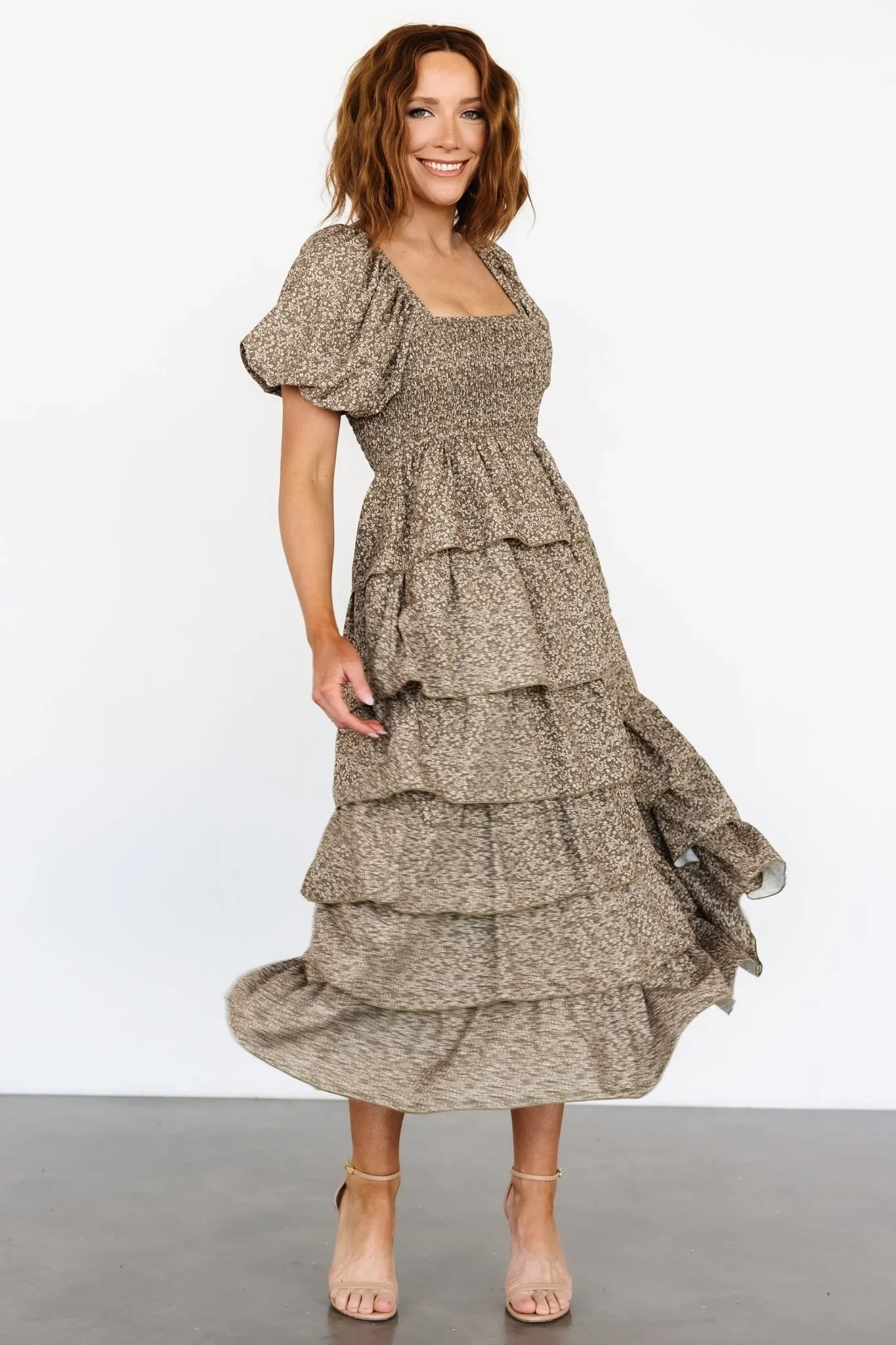 Bromley Tiered Dress | Olive Print