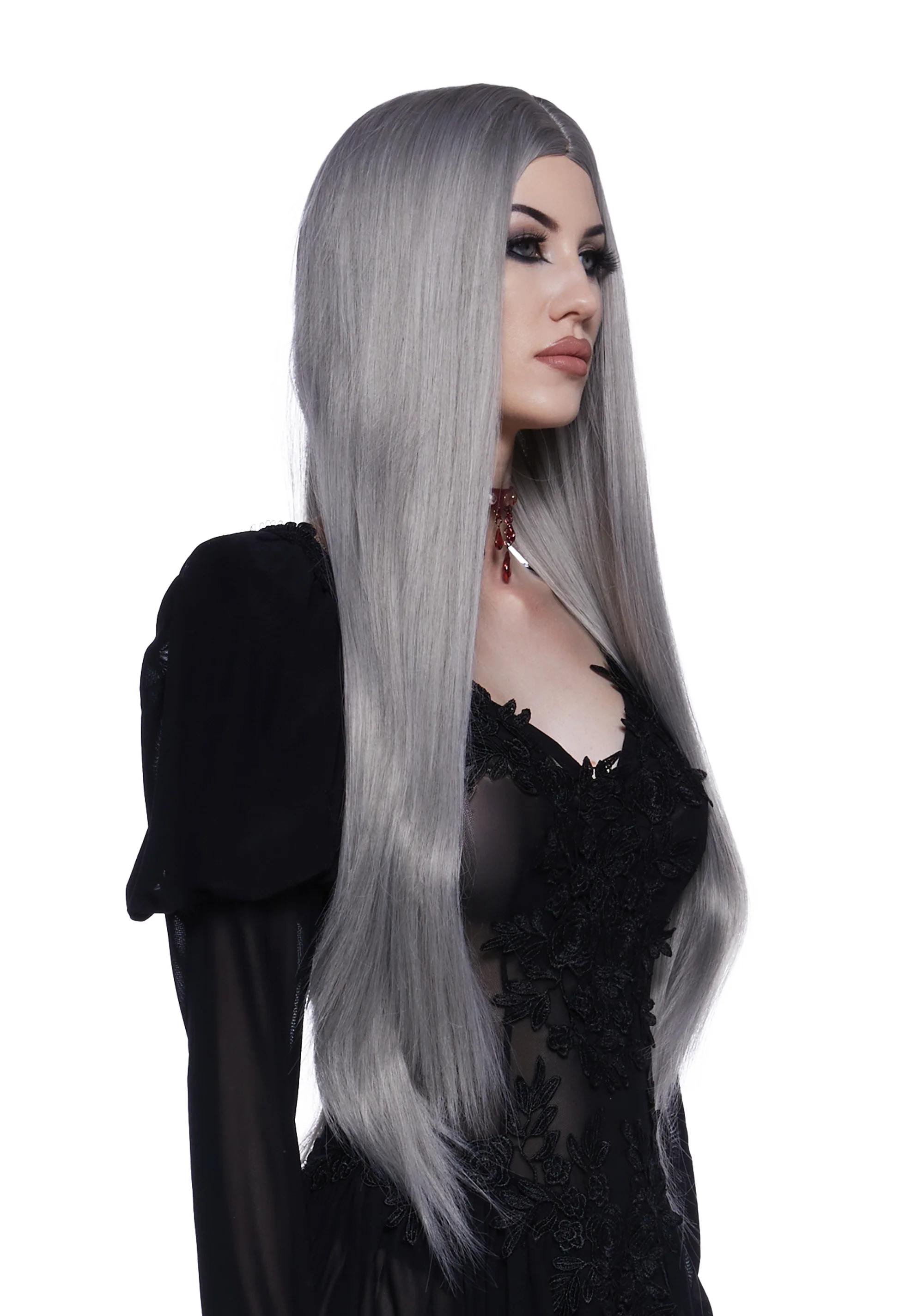 Straight Wig With Center Part - Gray