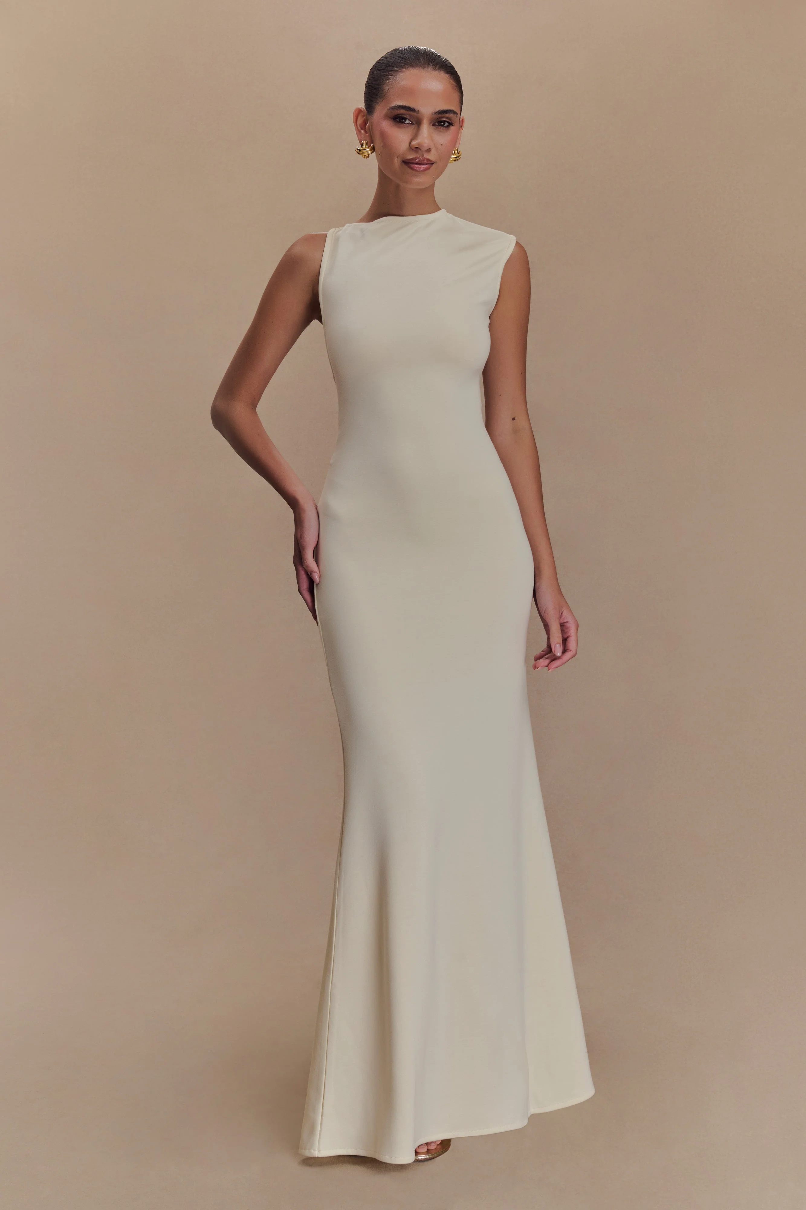 Katerina Scuba Jersey Cut Out Maxi Dress - Ivory