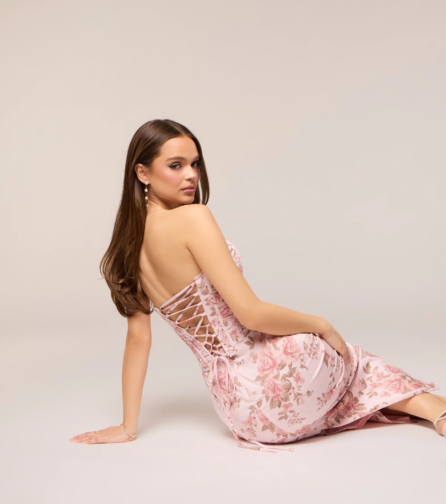 Harper Floral Corset Midi Formal Dress