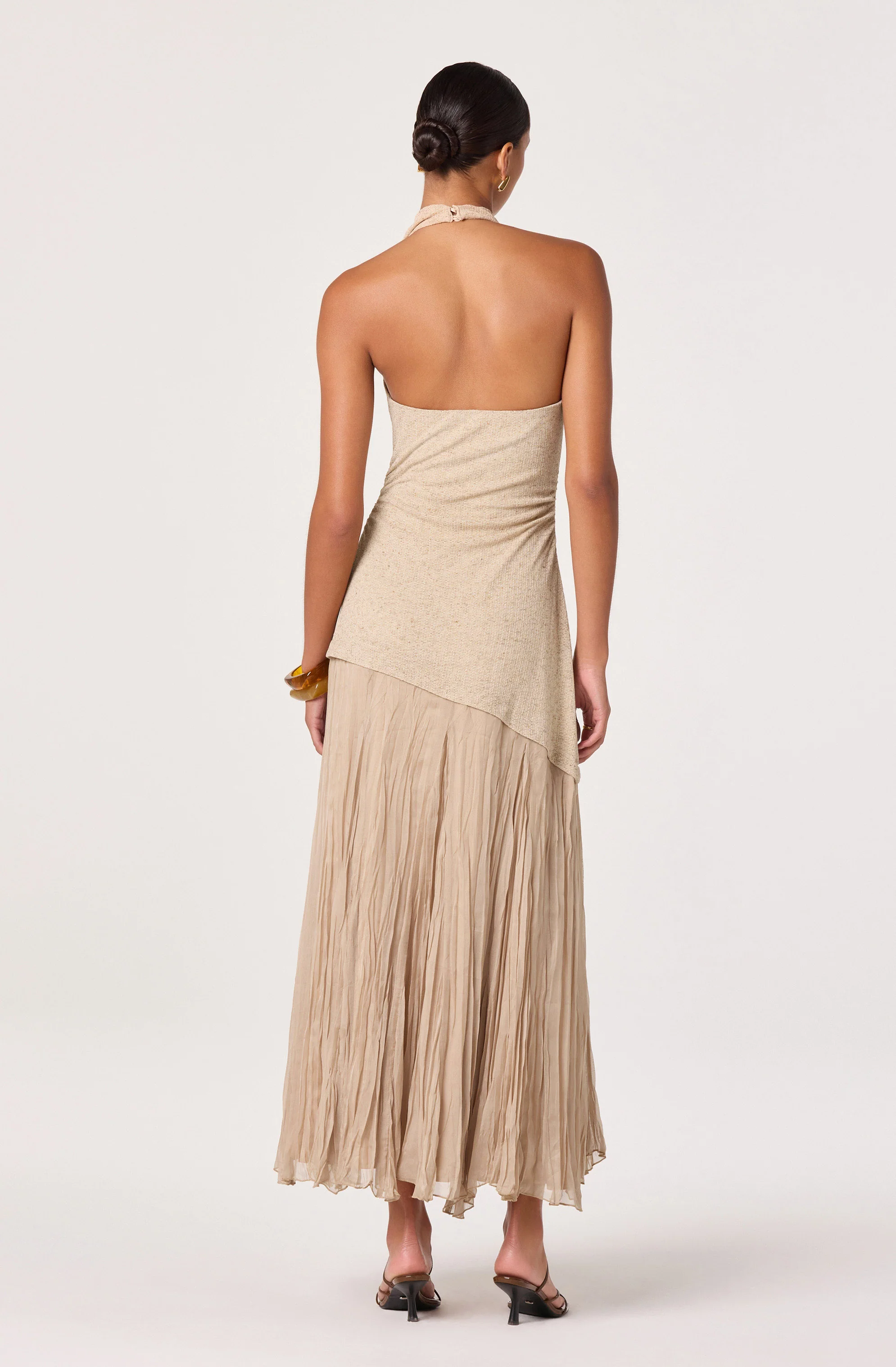 Inez Mixed Media Halter Maxi Dress